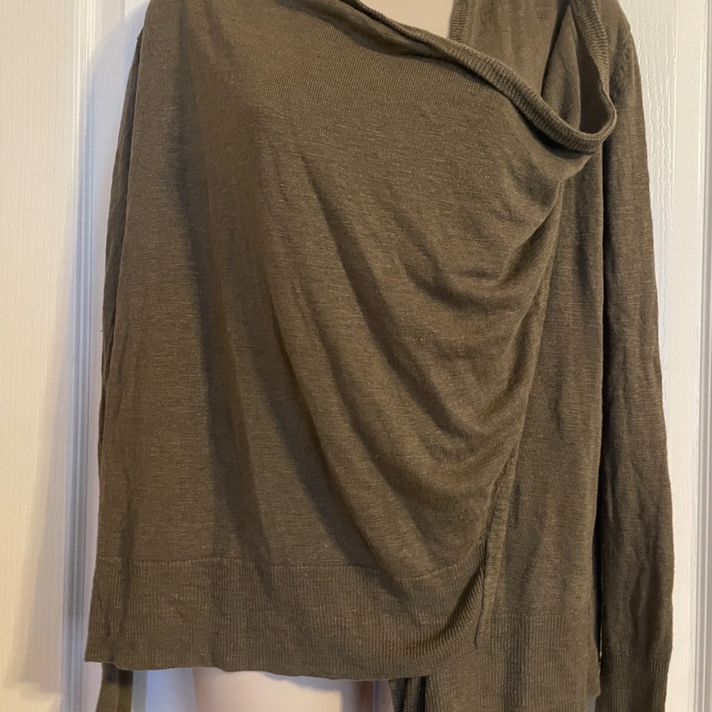 Banana Republic Olive Green Linen Blend Drape Sweater Asymmetrical Design S‎